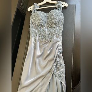 Blue-Grey Prom dress.